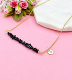 Gold Black Tourmaline Necklace, Natural Black Tourmaline Gemstone Jewelry, Bracelet Option, N5875