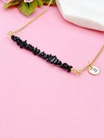 Gold Black Tourmaline Necklace, Natural Black Tourmaline Gemstone Jewelry, Bracelet Option, N5875