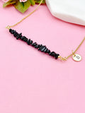 Gold Black Tourmaline Necklace, Natural Black Tourmaline Gemstone Jewelry, Bracelet Option, N5875