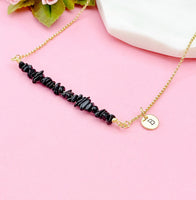 Gold Black Tourmaline Necklace, Natural Black Tourmaline Gemstone Jewelry, Bracelet Option, N5875