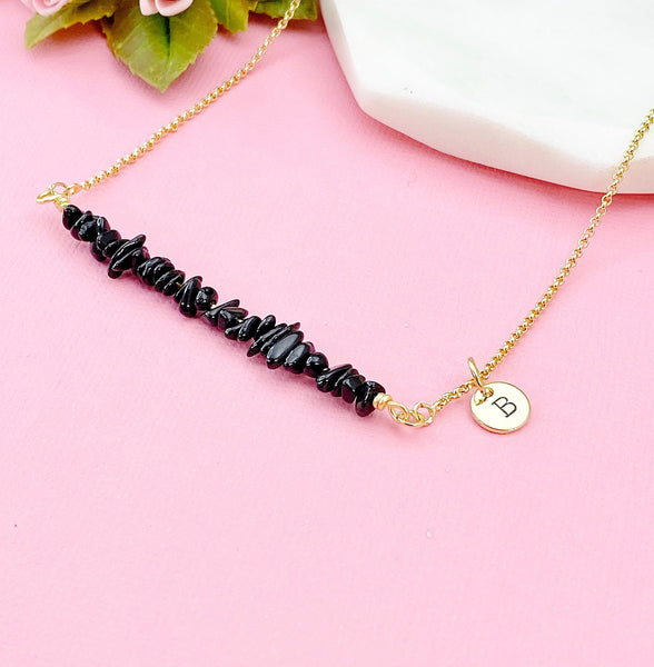 Gold Black Tourmaline Necklace, Natural Black Tourmaline Gemstone Jewelry, Bracelet Option, N5875