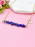 Gold Lapis Lazuli Necklace, Natural Lapis Lazuli Gemstone Jewelry, Bracelet Option, N5876