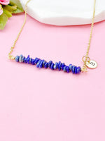 Gold Lapis Lazuli Necklace, Natural Lapis Lazuli Gemstone Jewelry, Bracelet Option, N5876