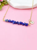 Gold Lapis Lazuli Necklace, Natural Lapis Lazuli Gemstone Jewelry, Bracelet Option, N5876