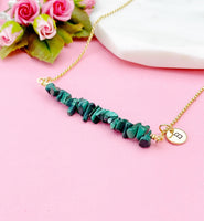 Gold Natural Malachite Necklace, Natural Malachite Gemstone Jewelry, Bracelet Option, N5877