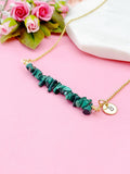 Gold Natural Malachite Necklace, Natural Malachite Gemstone Jewelry, Bracelet Option, N5877