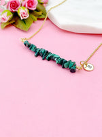 Gold Natural Malachite Necklace, Natural Malachite Gemstone Jewelry, Bracelet Option, N5877