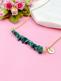 Gold Natural Malachite Necklace, Natural Malachite Gemstone Jewelry, Bracelet Option, N5877