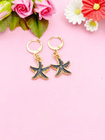 Gold Black Starfish Charm Earrings, Nautical Earrings, N3189A