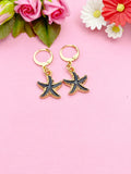 Gold Black Starfish Charm Earrings, Nautical Earrings, N3189A