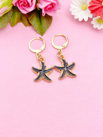 Gold Black Starfish Charm Earrings, Nautical Earrings, N3189A