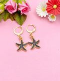 Gold Black Starfish Charm Earrings, Nautical Earrings, N3189A