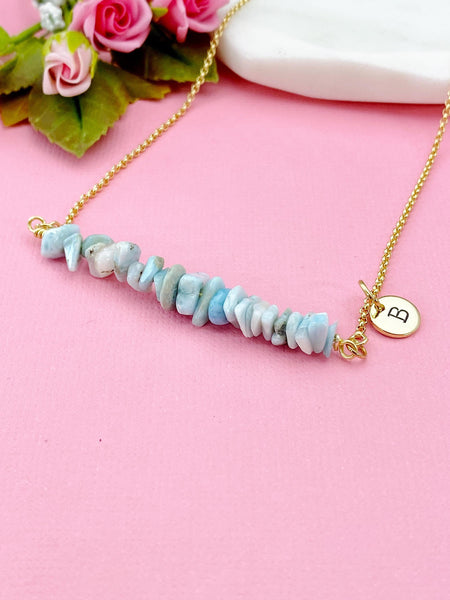 Gold Natura Larimar Necklace, Natura Larimar Gemstone Jewelry, Bracelet Option, N5878