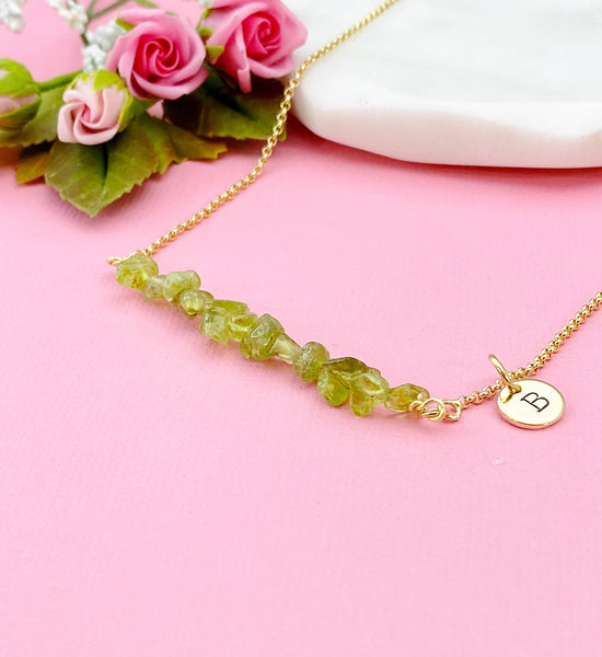 Gold Natural Peridot Necklace, Natural Peridot Gemstone Jewelry, Bracelet Option, N5879
