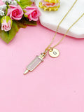 Gold Medical Injection Syringe Charm Necklace, N2975P