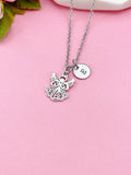 Silver Guardian Angel Necklace, Initial Charm, Personalized Gift