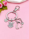 Silver Guardian Angels Stethoscope Charm Keychain, Doctor Nurse Personalized Gift, N4734