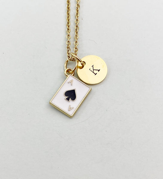 Gold Ace of Spades Charm Necklace, Black Ace of Spades Poker Play Card Jewelry Gifts, N5892