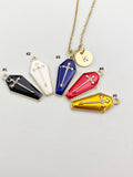 Gold Coffin with Cross Charm Necklace, Halloween Gothic Jewelry Gift, N5895
