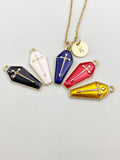 Gold Coffin with Cross Charm Necklace, Halloween Gothic Jewelry Gift, N5895