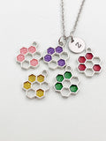 Silver Bee Honeycomb Charm Necklace, N5897
