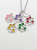 Silver Bee Honeycomb Charm Necklace, N5897