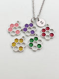 Silver Bee Honeycomb Charm Necklace, N5897