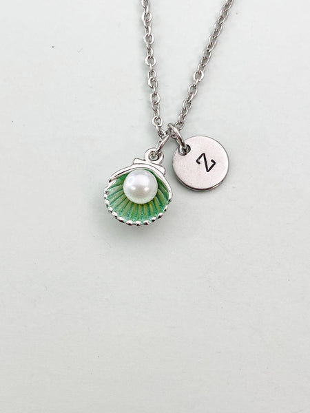Silver Pearl Green Shell Charm Necklace, N5899