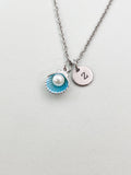 Silver Pearl Shell Charm Necklace, Blue, N5901