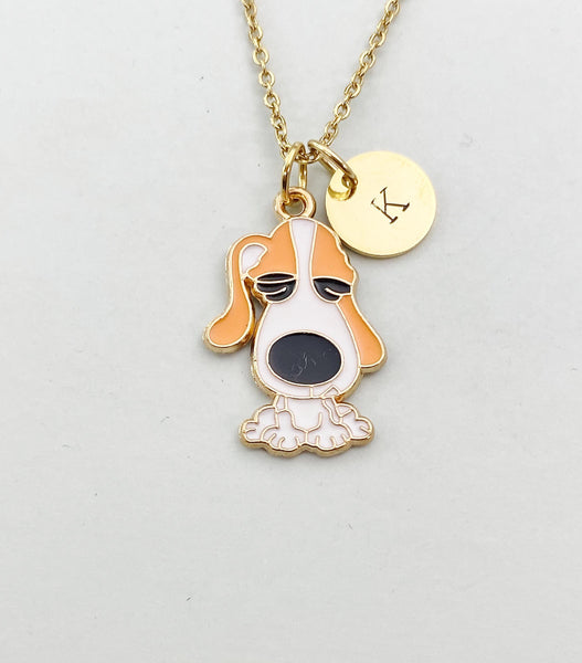 Gold Cute Beagle Dog Charm Necklace, N5907