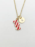 Gold Candy Charm Necklace, Red White, N5909