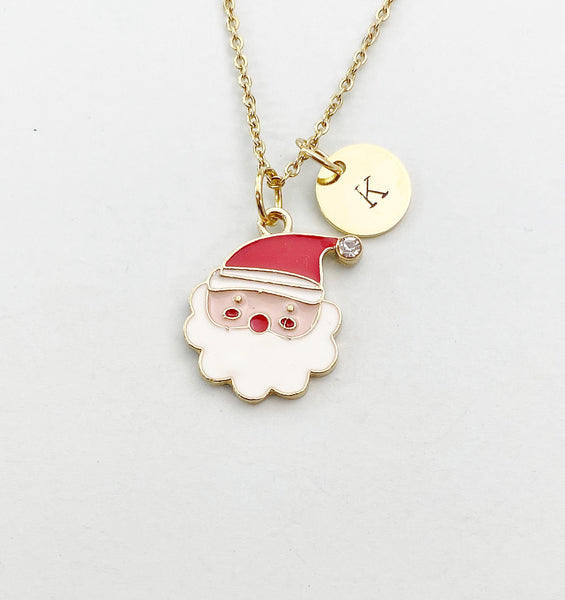 Gold Santa Charm Necklace, Red White, N5910