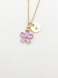 Gold Sakura Flower Charm Necklace, Cherry Blossom, N5911