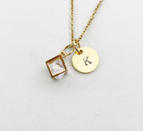 Gold Cube Cubic Zirconia Charm Necklace, N5916