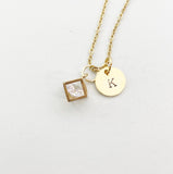 Gold Cube Cubic Zirconia Charm Necklace, N5916