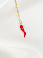 Gold Red Hot Chili Pepper Charm Necklace, N6372B