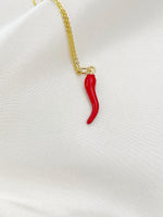 Gold Red Hot Chili Pepper Charm Necklace, N6372B