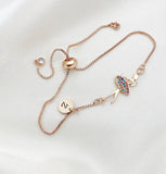 Rose Gold Ballet Bracelet, CZ Charm, Initial Bracelet