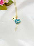 Gold Lollipop Charm Necklace, Teal Blue, N5919