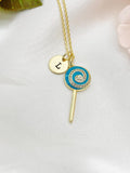 Gold Lollipop Charm Necklace, Teal Blue, N5919