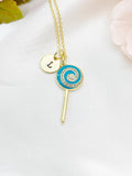 Gold Lollipop Charm Necklace, Teal Blue, N5919