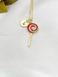 Gold Lollipop Charm Necklace, Red, N5920
