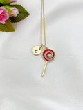 Gold Lollipop Charm Necklace, Red, N5920