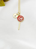 Gold Lollipop Charm Necklace, Red, N5920