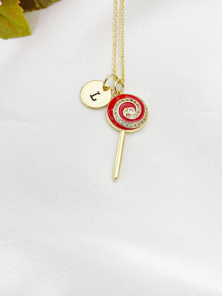 Gold Lollipop Charm Necklace, Red, N5920