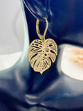 Gold Monstera Tropical Leaf Charm Earrings, N5925