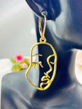 Gold Women Face Charm Earrings, N5927
