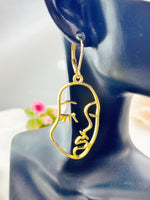 Gold Women Face Charm Earrings, N5927