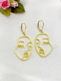 Gold Women Face Charm Earrings, N5927