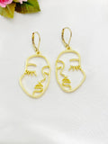 Gold Women Face Charm Earrings, N5927